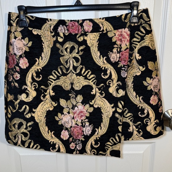 Gold and pink patterned black skirt from Lulus